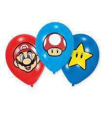 Super Mario Ballonger 6pk Raud/blå - Bursdag/Fest