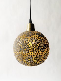  Lampe Mosaikk Gul Blomstermotiv D:19cm/2 M Ledning ikke relevant - Trend Design