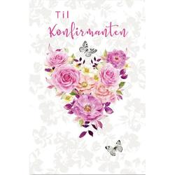 KONFIRMASJONSKORT HJERTE M ROSA BLOMSTER Hjerte med blomster - Design kort
