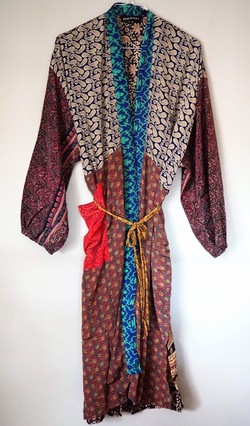 Pocket Long Silk Kimono Blomstret - Sissel Edelbo