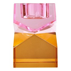 krystall lysestake 8,5x6x6 cm amber/rosa - Lykkehjørnet