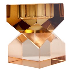 krystall lysestake 8,5x6x6 cm peach/brun - Lykkehjørnet