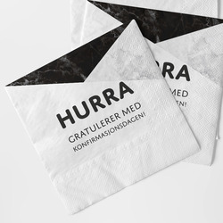 Servietter til konfirmasjon Hurra - svart marmor - Happystar