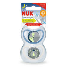 NUK Space Night 0-6 Måneder Smokk 2-pack, Rev/Ildflue