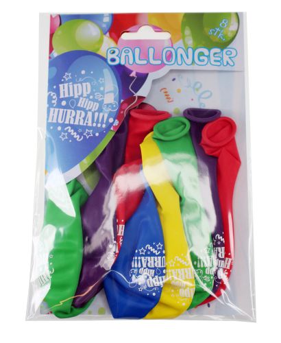 Ballongar 8pk Hipp hipp hurra