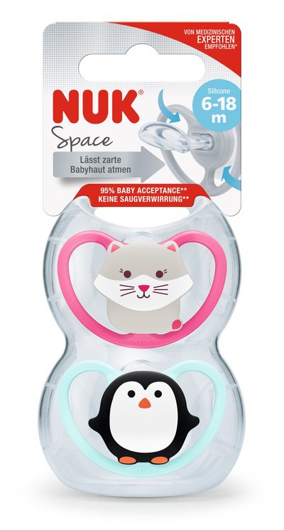 NUK Space 6-18mnd Måneder Smokk 2-pack Katt/pingvin - NUK