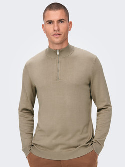 Onswyler Half Zip Knit Beige - Only and sons