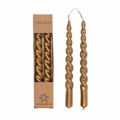 Twisted Candles 2stk i eske, 2,2x24cm Gold  - Edelweiss