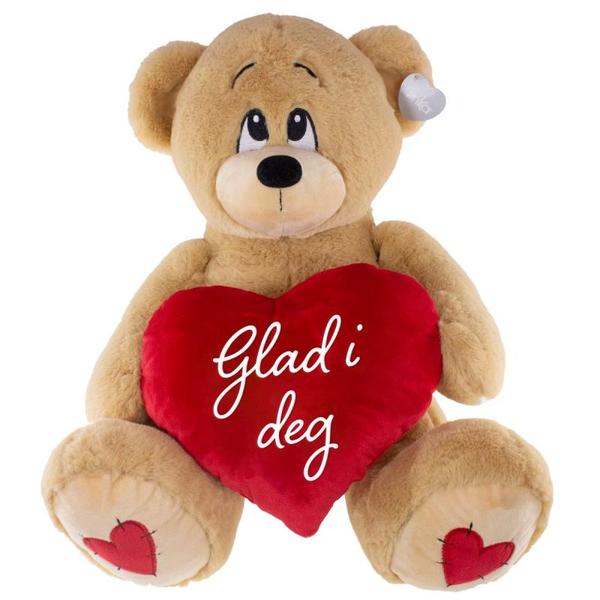 BAMSE 38CM M/RØDT HJERTE "GLAD I DEG" 