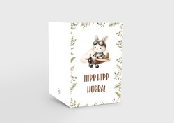 Kort m/konvolutt, Hipp hipp hurra - Kanin i fly - VRPrintogDesign Hipp hipp hurra - Design kort