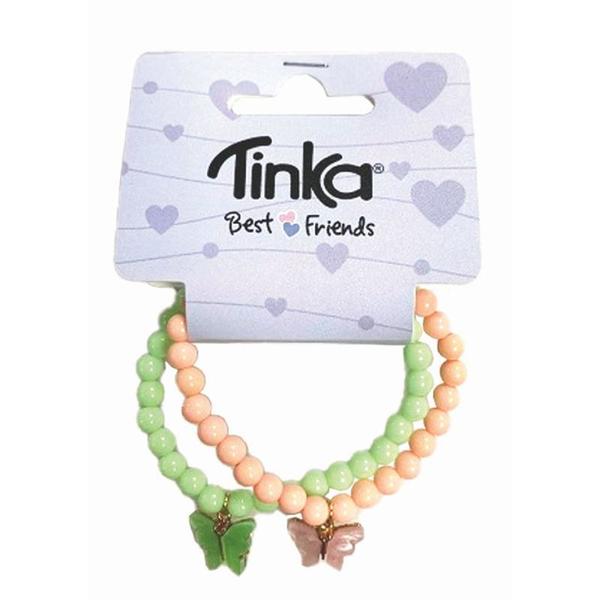 ARMBÅND 2STK ROSA/GRØNN PERLER SOMMERFUGL TINKA BEST FRIENDS