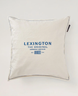 Putetrekk med brodert logo i linblanding 50x50cm Blue/White - Lexington