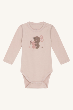 Hust&Claire body med mus og babymus, bambus ull 3750 Rose Cloud - Hust & Claire