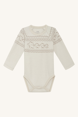 Hust&Claire body med elefanter, merino ull 4501 French Oak - Hust & Claire