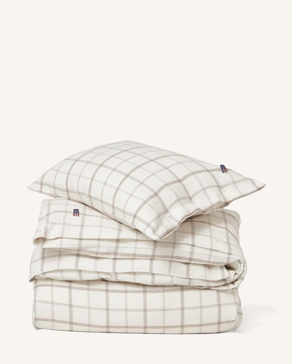 Rutete Sengesett i Flanell Brun/Hvit