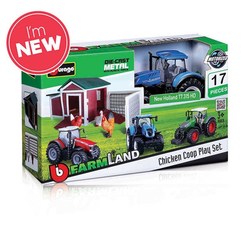 Farmland Chicken Coop Med New Holland Traktor Lekesett 1:43  Blå traktor - Burago