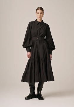 Poplin Midi Shirt Dress Black - by TiMo