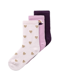 NMFLUMY 3P SOCK Pastel Lavender Plum Purple + Festival Bloom - Name It