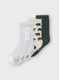 NMMKOSY 3P SOCK Pure Cashmere Grey Melange + Pine Grove - Name It