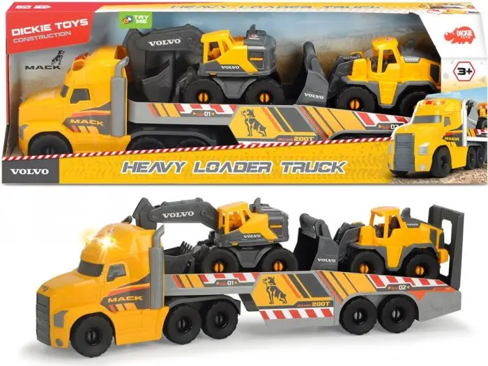 Dickie Toys tungvektslastebil med Volvo gravemaskin og hjullaster - med lys og lyd lastebil - Dickie toys