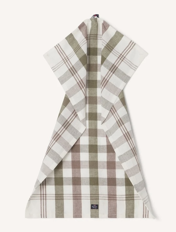 Rutet kjøkkenhåndkle i linblanding