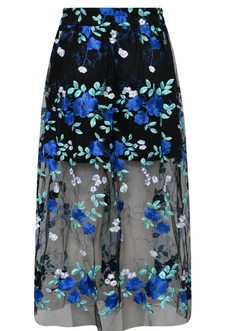 Fuschia skirt black/blue - A-view