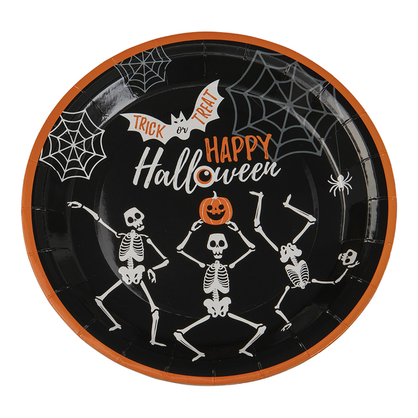 8pk Papp tallerken 23cm - halloween skjelett