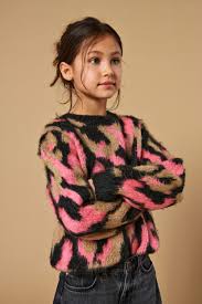 KOGWILD L/S JQ O-NECK KNIT Pirate Black Salmon Rose + Curry - Kids Only 