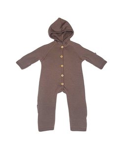 Jumpsuit merino wool w. buttons and hoodie rose brown  - Smallstuff