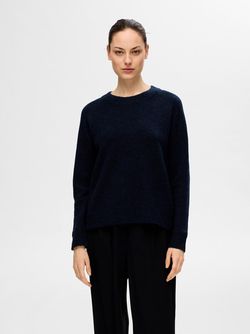 Lulu LS knit O-neck Sapphire/melange - Selected femme