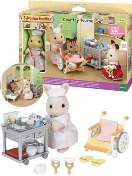 Sylvanian Families Sykepleier lekesett med 35 deler - 1 kaninfigur inkludert sykepleier - Sylvanian families