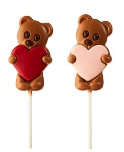 Chocolate lollipops Teddybear 30g Rød - Amundsen Spesial