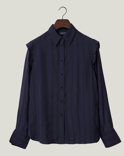 Lexington-Jacquardvevd bluse med volange Dark blue - Lexington