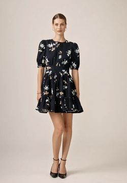 Structured Mini Dress-Blue Bouquet Blue Bouquet - by TiMo