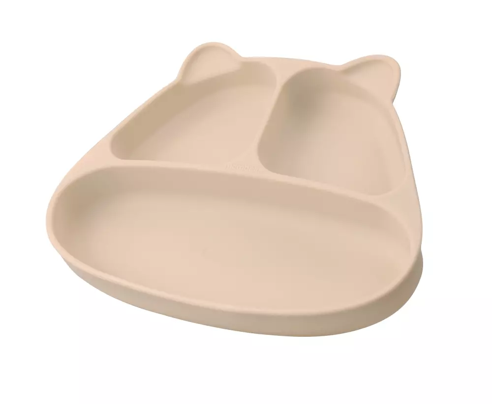 MOMBELLA PANDA SILIKON TALLERKEN MED SUGEFOT - LYS BRUN