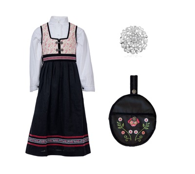 Oline Flower Festdrakter med veske Hvit og rosa med hvit skjote - Salto