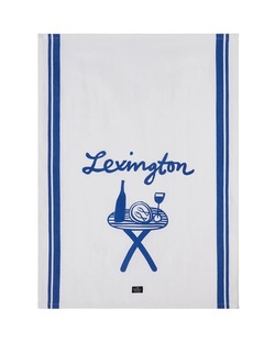 Kjøkkenhåndkle med trykk i bomullstwill, hvit/blå