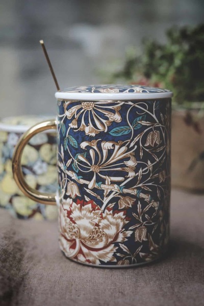 Krus m/Lokk Og Skje I Eske, Blå Blomster Mønstret ikke relevant - Trend Design