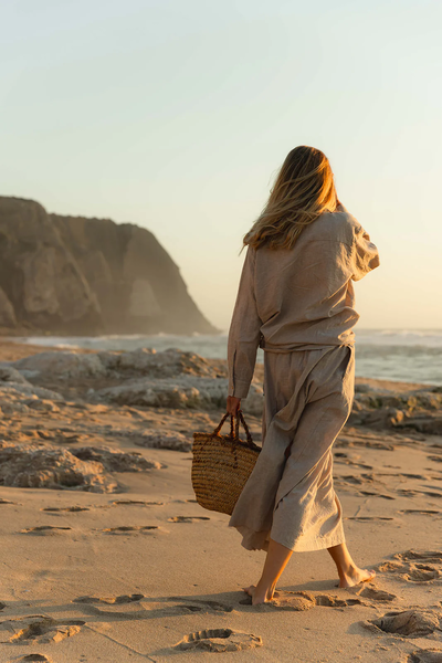 Blue Dagfrid Cotton/linen Shirt Khaki Melange - Blue Sportswear