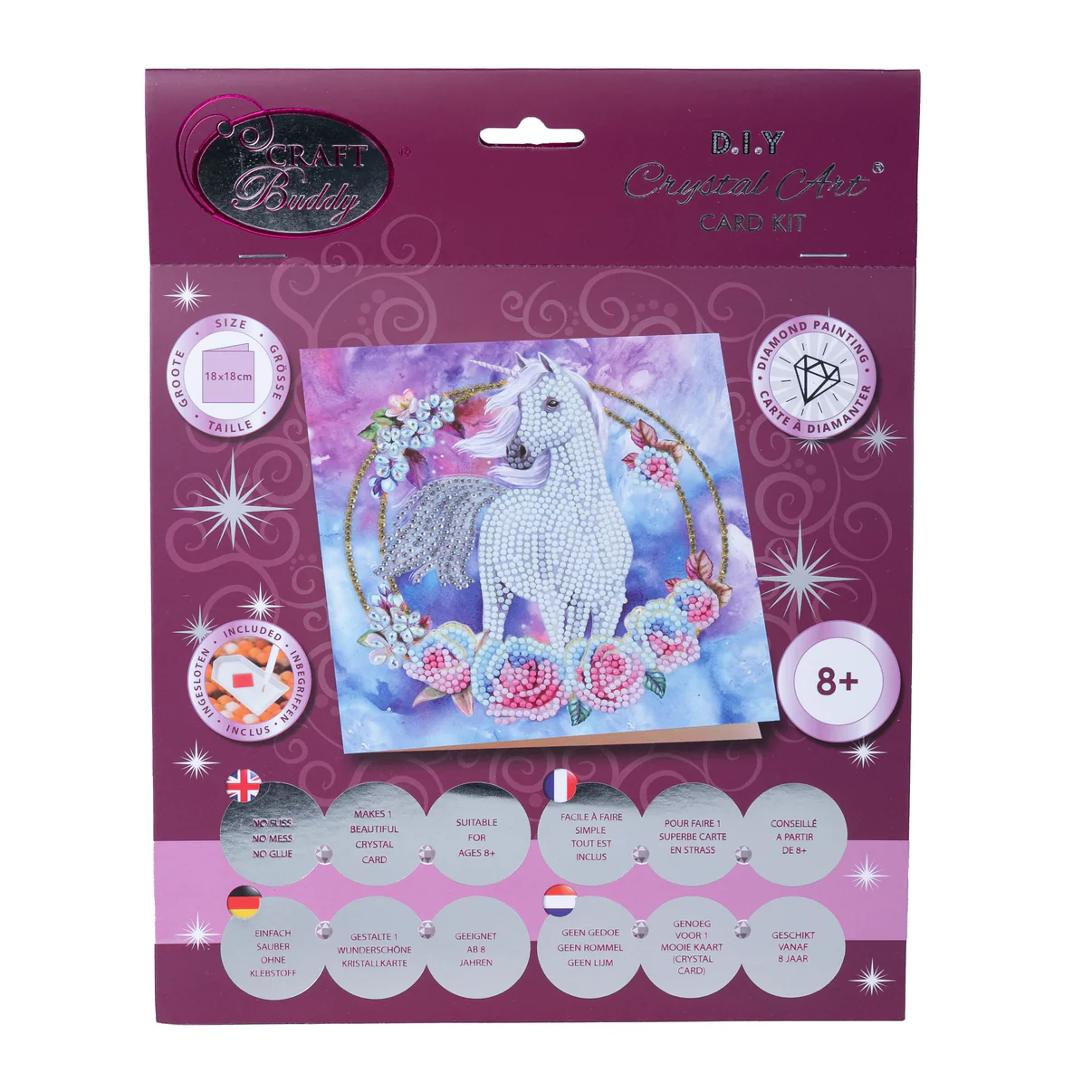 Crystal Art Enhjørning - diamantperling kort