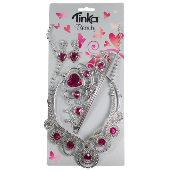 PRINSESSESETT TIARA, ØREPYNT, KJEDE ROSA TINKA BEAUTY