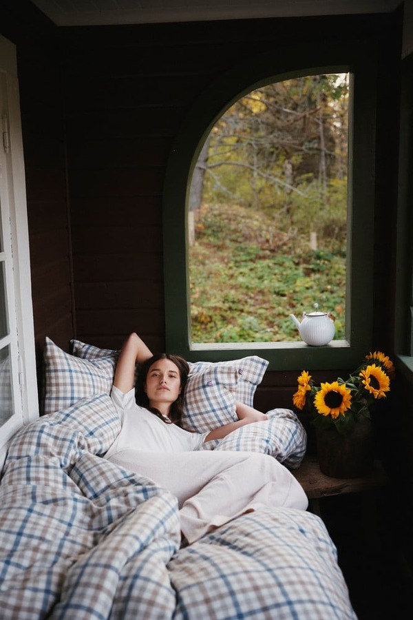 Rutete Sengesett i Bomullsflanell 