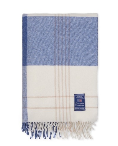 Blå/beige Rutet Pledd i Resirkulert Ull Blå/Beige - Lexington