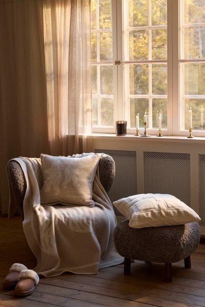 Bjørn Jacquard Pledd i Resirkulert Ull Beige - Lexington