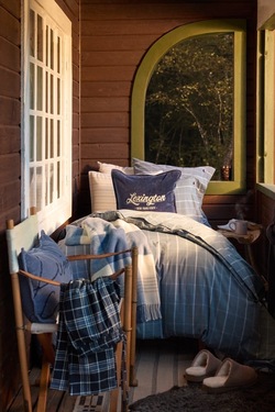 Logo putevar i økologisk bomullsfløyel, mørkeblå/lysbeige Blå/Beige - Lexington