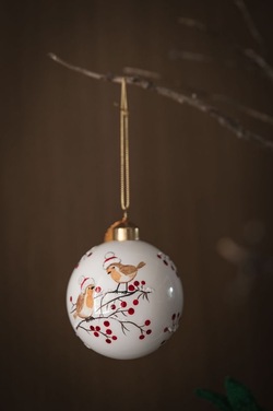 Glasskule Hvit m/Småfugl