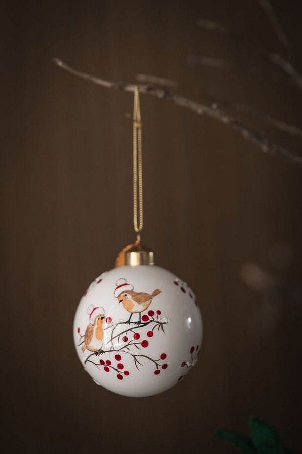 Glasskule Hvit m/Småfugl