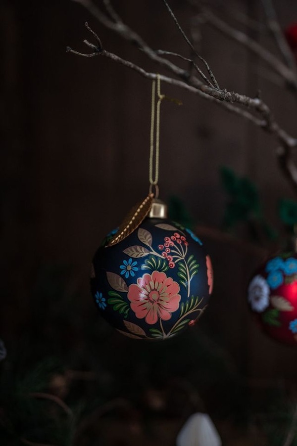 Glasskule Matt Blå m/Blomster