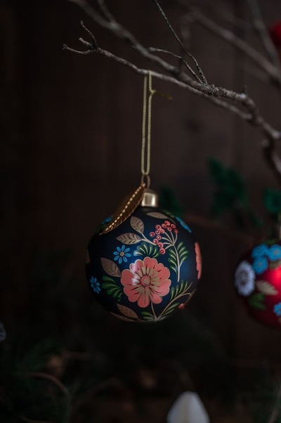 Glasskule Matt Blå m/Blomster ikke relevant - UND Seasonal 