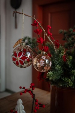 Glasskule Gylden m/Rød Blomster